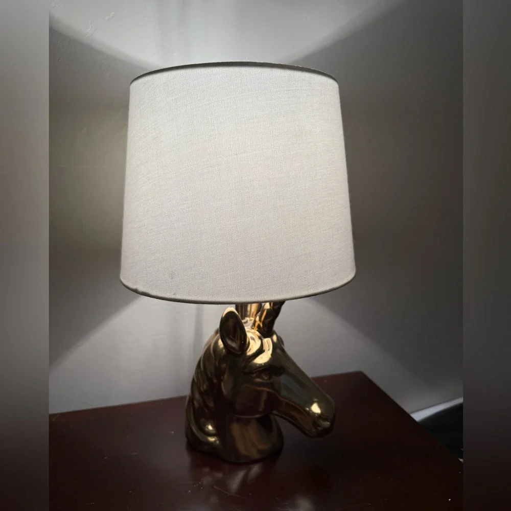 Unicorn gold finish table lamp with shade decor‎